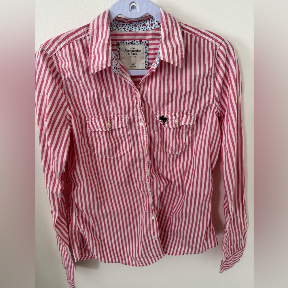 Abercrombie & Fitch Pink Striped Button-Up